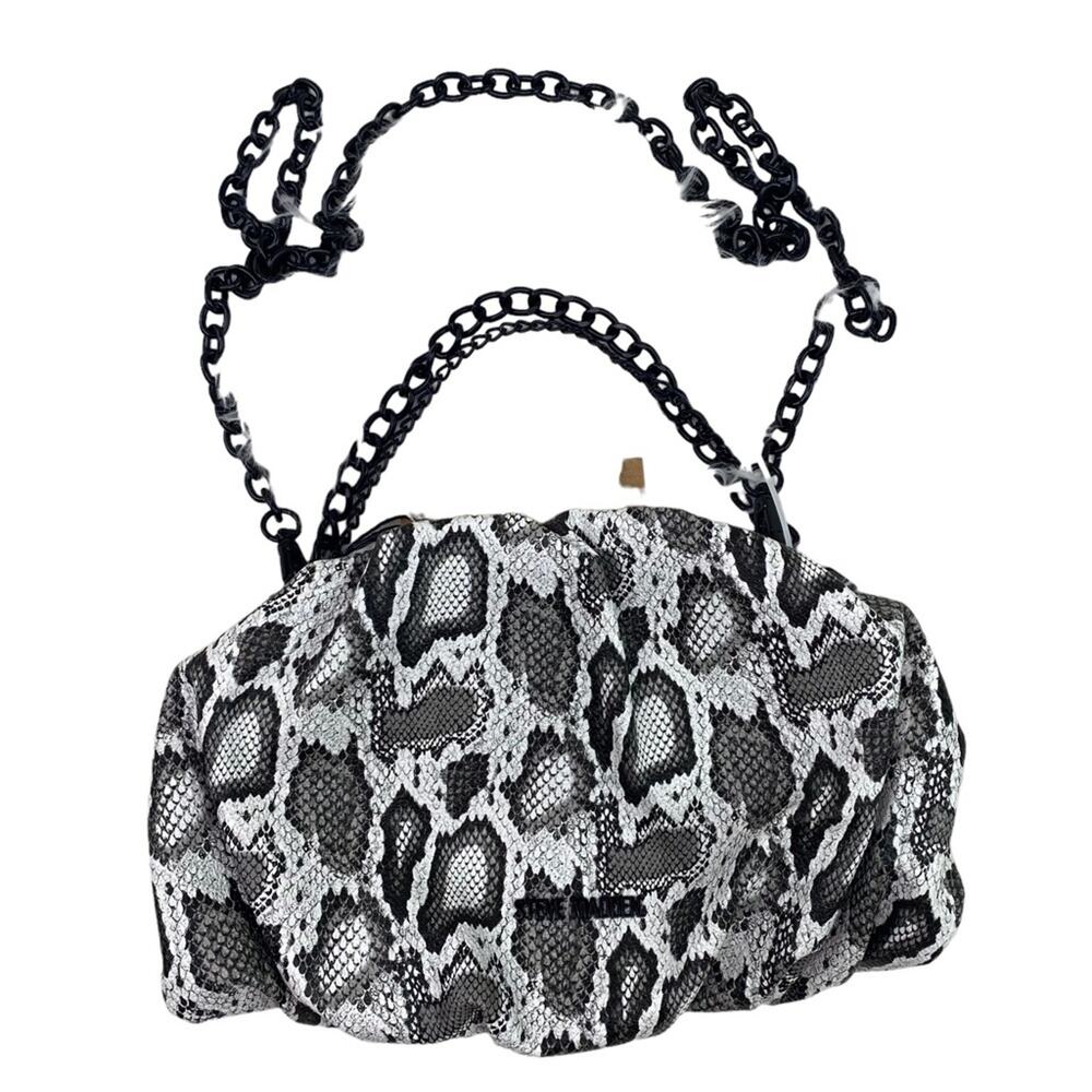 Steve Madden‎ Snakeskin Poof Multi Layer Chain Purse Black White NWT